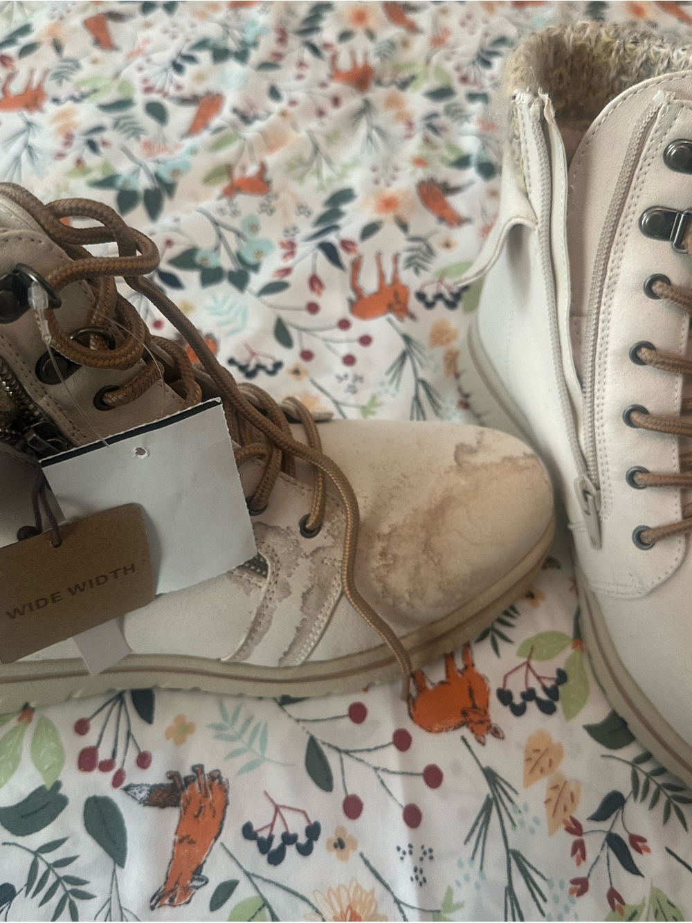 Women's Beige Lace-Up Ankle Boots - Wide Width